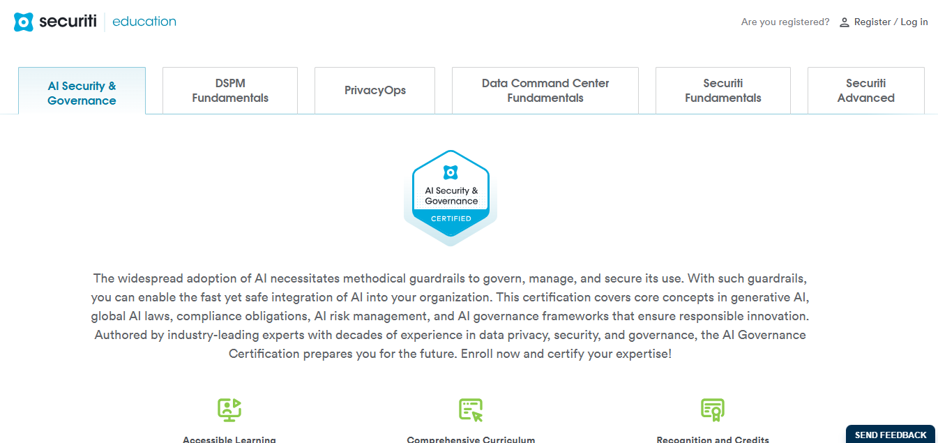 AI Governance Certification by Securiti course page screen shot