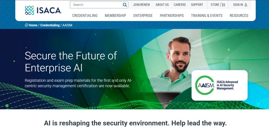 Advanced in AI Security Management (AAISM) ISACA Page Screen Shot