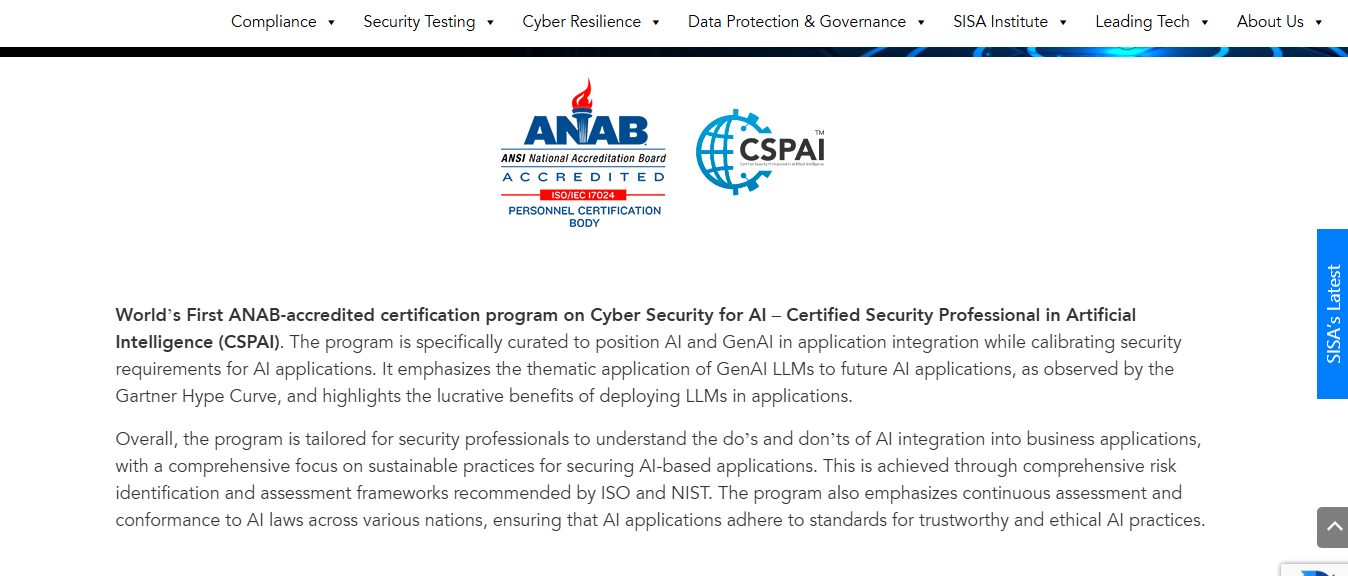 Certified Security Professional in Artificial Intelligence (CSPAI) Page Screen Shot
