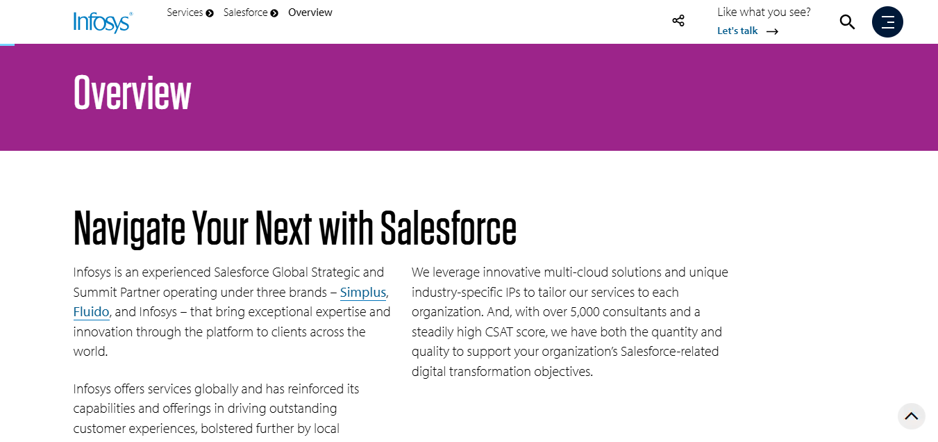 Infosys Salesforce Practice Page Screen Shot
