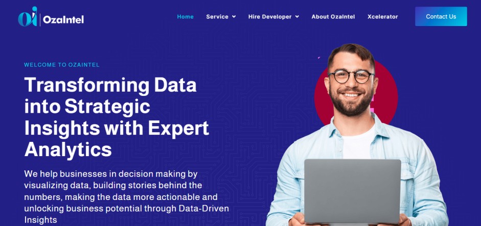 This is the image of OzaIntel LLC website home page