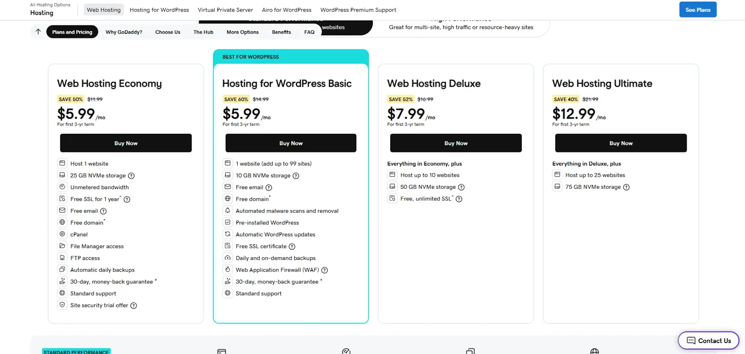 GoDaddy Web Hostinger Pricing Screen Shot