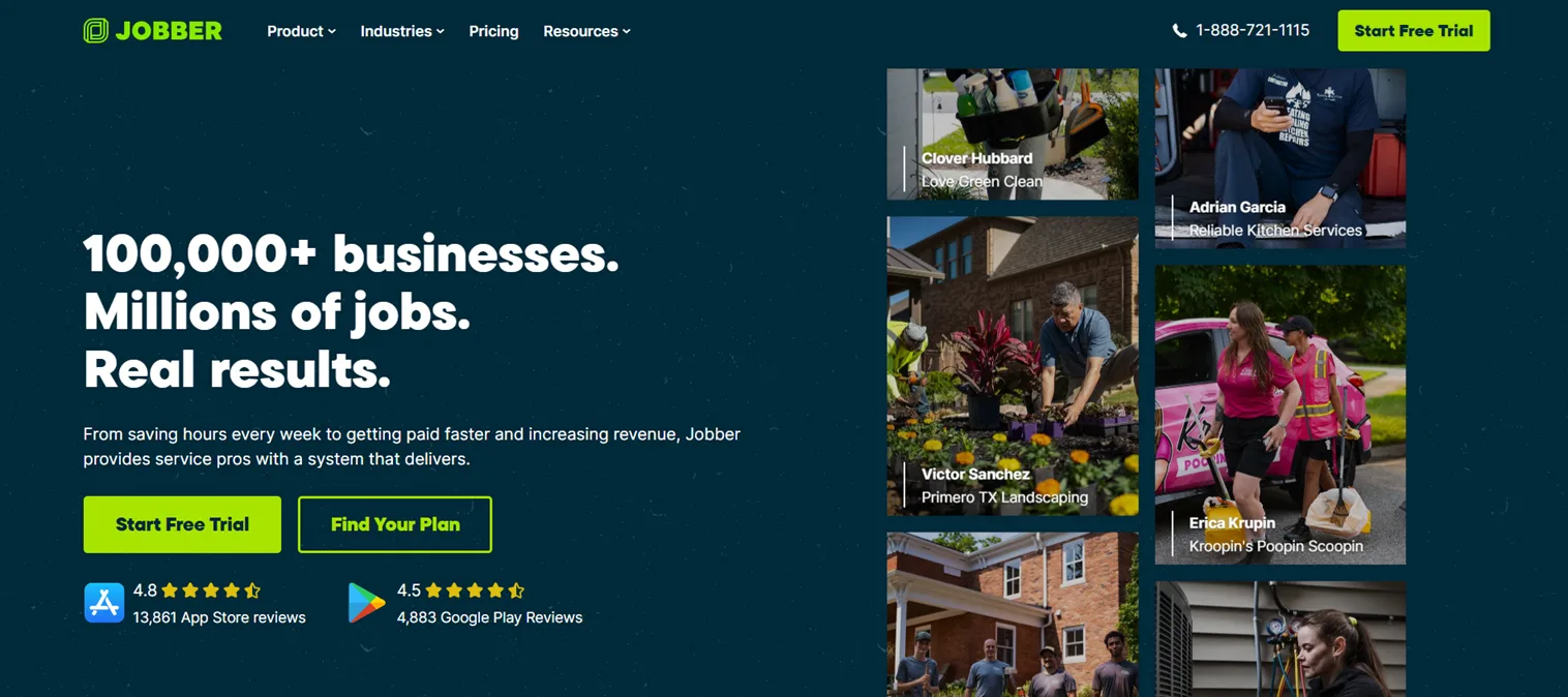 Jobber Website Home Page Screen Shot